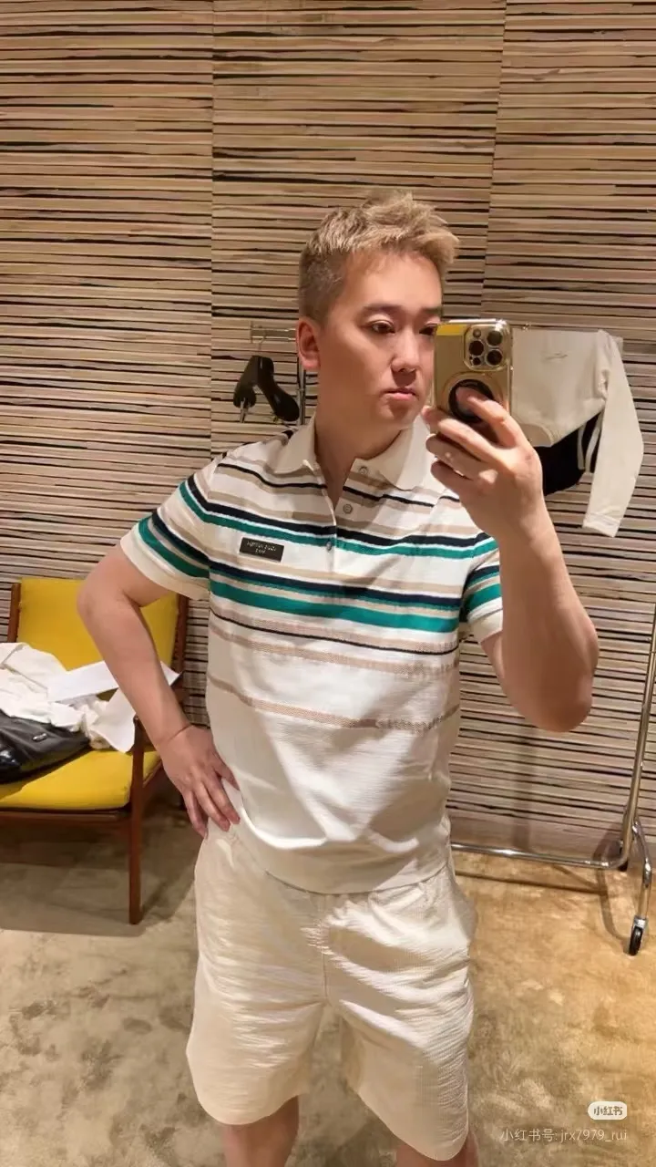 Louis Vuitton/Louis Vuitton leather label striped Polo short sleeves